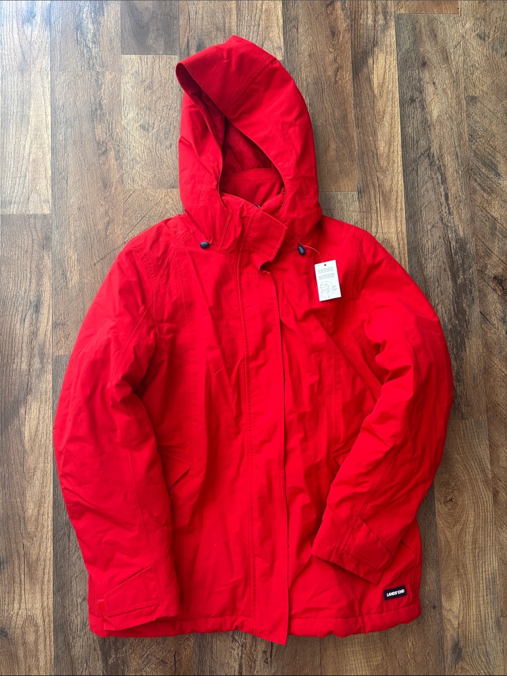 Lands' End women's red blue hooded waterproof jacket size small new with tag